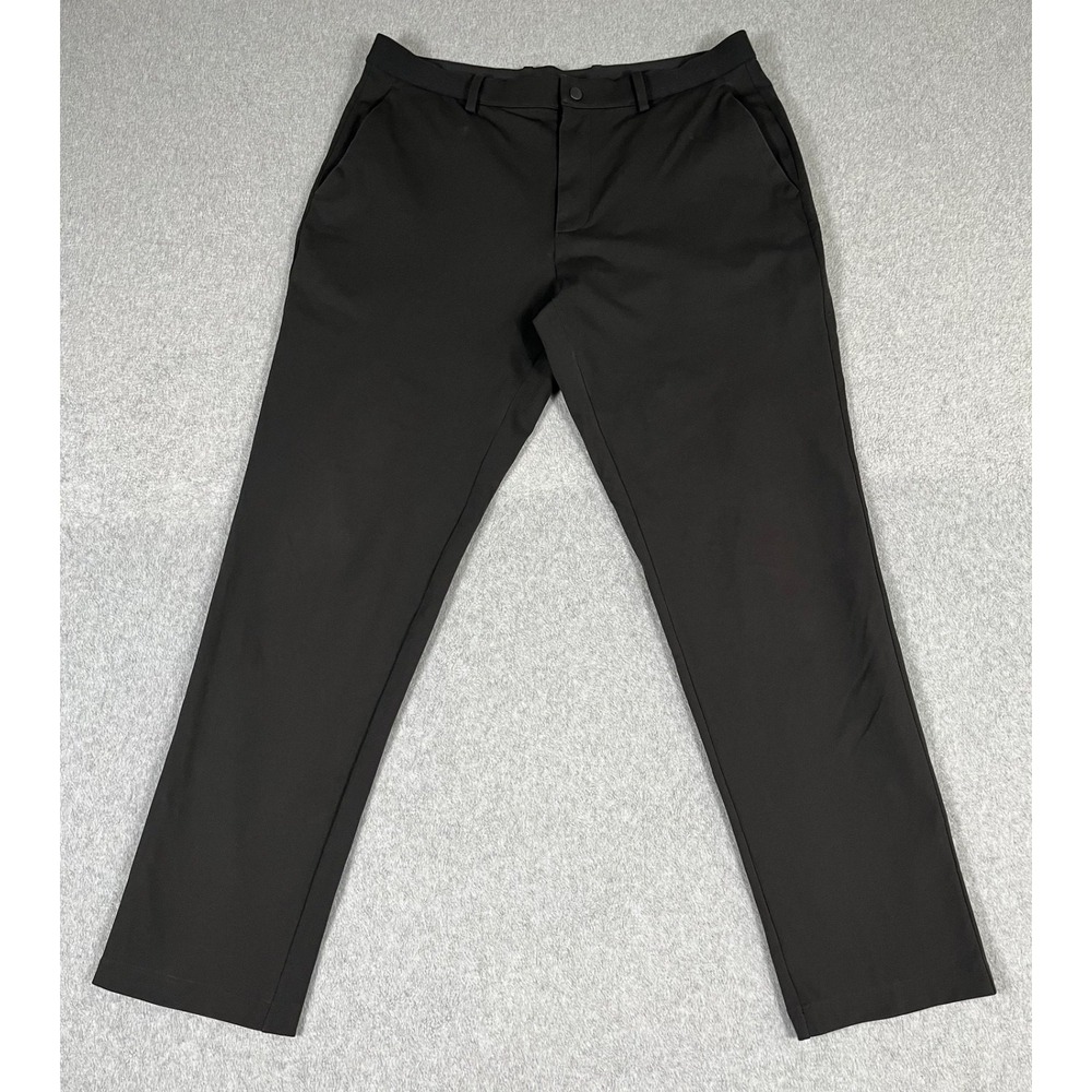 Uniqlo Men Black Dry-EX Stretch Dress Pants Size L Slim Tapered Flat Front